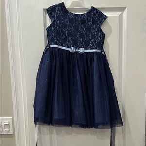 Jona Michelle Navy Blue Lace Dress with Bow